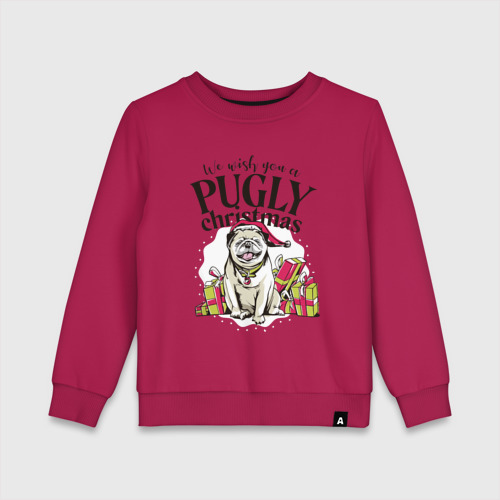 Детский свитшот хлопок Pugly Christmas, цвет маджента