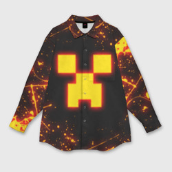 Женская рубашка oversize 3D Огненный Крипер: Майнкрафт