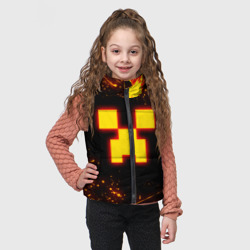 Жилет с принтом Огненный Крипер: Майнкрафт для ребенка, вид на модели спереди №2. Цвет основы: черный
