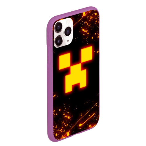 Чехол для iPhone 11 Pro Max матовый Огненный Крипер: Майнкрафт, цвет фиолетовый - фото 3