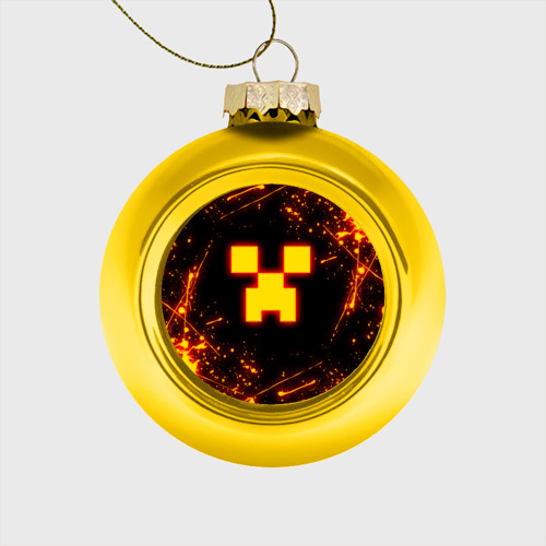 Стеклянный ёлочный шар Огненный Крипер: Майнкрафт, цвет золотой