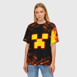 Женская футболка oversize 3D Огненный Крипер: Майнкрафт - фото 2