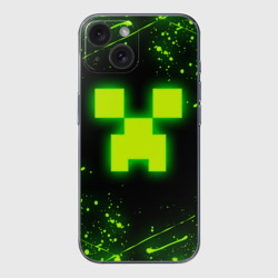 Чехол для iPhone 15 силиконовый с защитой камеры Майнкрафт: токсичный Крипер