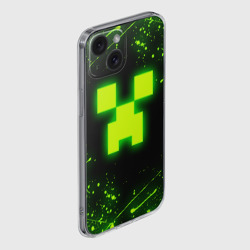 Чехол для iPhone 15 силиконовый с защитой камеры Майнкрафт: токсичный Крипер - фото 2