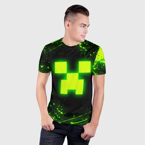 Мужская футболка 3D Slim Майнкрафт: токсичный Крипер, цвет 3D печать - фото 3