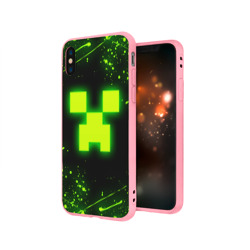 Чехол для iPhone X матовый с принтом Майнкрафт: токсичный крипер для любого человека, вид спереди №3. Цвет основы: розовый