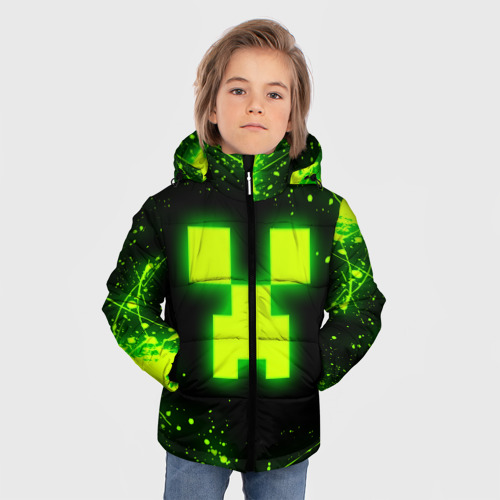 Зимняя куртка для мальчиков 3D Майнкрафт: токсичный Крипер, цвет черный - фото 3