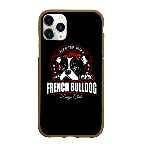 Чехол для iPhone 11 Pro Max матовый Французский Бульдог French Bulldog, цвет коричневый