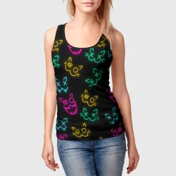 Женская майка 3D Неоновые котики neon faces cats - фото 2