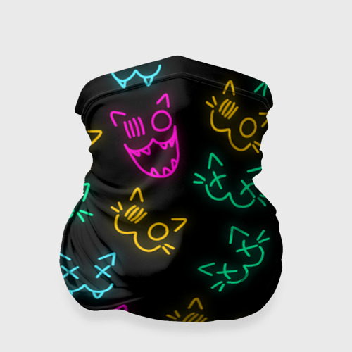 Бандана-труба 3D Неоновые котики neon faces cats, цвет 3D печать