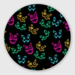 Круглый коврик для мышки Неоновые котики neon faces cats