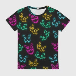 Женская футболка 3D Неоновые котики neon faces cats