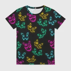 Женская футболка 3D Неоновые котики neon faces cats