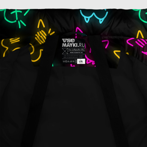 Мужская зимняя куртка 3D Неоновые котики neon faces cats, цвет черный - фото 7