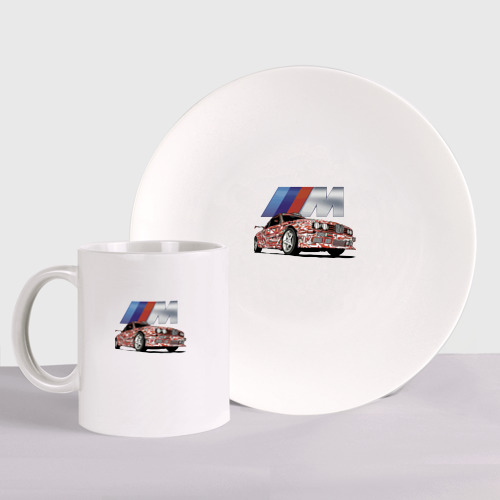 Набор: тарелка + кружка Крутая разрисованная тачка - BMW