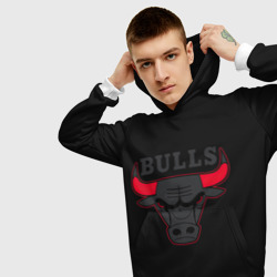 Толстовка с принтом Chicago bulls Чикаго буллс ярость быка для мужчины, вид на модели спереди №3. Цвет основы: белый