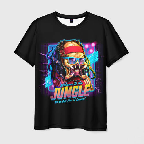 Мужская футболка с принтом Predator in the jungle, вид спереди №1