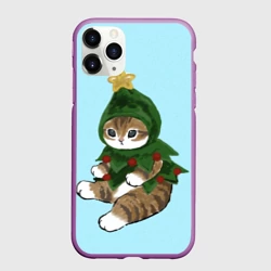 Чехол для iPhone 11 Pro матовый Кот-ёлочка новогодняя