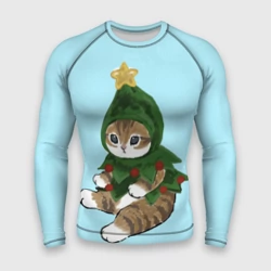 Мужской рашгард 3D Кот-ёлочка новогодняя