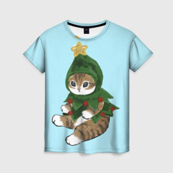 Женская футболка 3D Кот-ёлочка