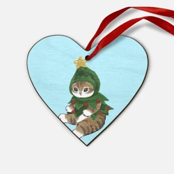 Деревянная игрушка Сердце Кот-ёлочка новогодняя