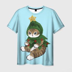 Мужская футболка 3D Кот-ёлочка