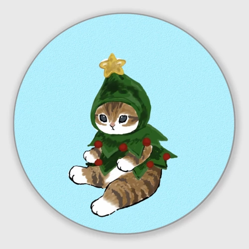 Круглый коврик для мышки Кот-ёлочка новогодняя