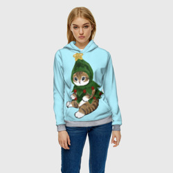 Женская толстовка 3D Кот-ёлочка новогодняя - фото 2