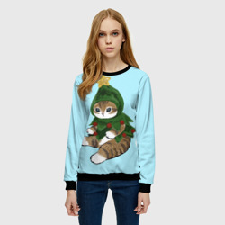 Женский свитшот 3D Кот-ёлочка новогодняя - фото 2