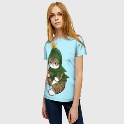 Женская футболка 3D Кот-ёлочка новогодняя - фото 2