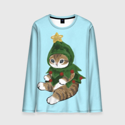 Мужской лонгслив 3D Кот-ёлочка новогодняя