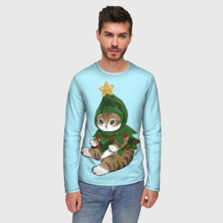 Мужской лонгслив 3D Кот-ёлочка новогодняя - фото 2