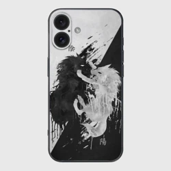 Чехол для iPhone 16 силиконовый с защитой камеры Инь Янь волки чёрно белый