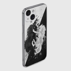 Чехол для iPhone 15 силиконовый с защитой камеры Инь Янь волки чёрно белый - фото 2