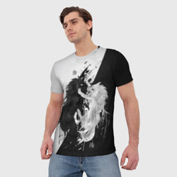 Мужская футболка 3D Инь Янь волки чёрно белый - фото 2