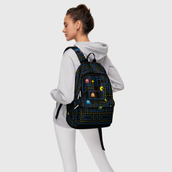 Рюкзак с принтом Пиксельный Пакман для любого человека, вид спереди №4. Цвет основы: белый