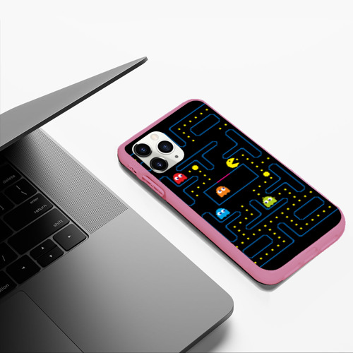 Чехол для iPhone 11 Pro Max матовый Пиксельный Пакман, цвет малиновый - фото 5