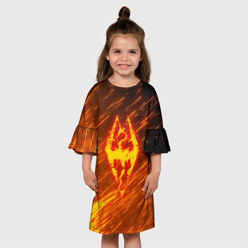 Детское платье 3D Скайрим огенный дракон лого TES, цвет 3D печать - фото 4