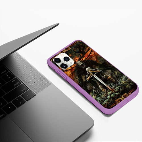 Чехол для iPhone 11 Pro Max матовый Ведьмак и монстр, цвет фиолетовый - фото 5