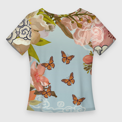 Женская футболка 3D Slim Тигр и бабочки, цвет 3D печать - фото 2