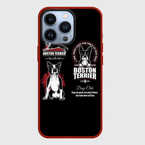 Чехол для iPhone 13 Pro Бостон-Терьер Boston Terrier, цвет красный