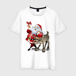 Мужская футболка хлопок Прикольный дедуля с подарком и олень