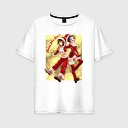 Женская футболка хлопок Oversize Две снегурочки подружки