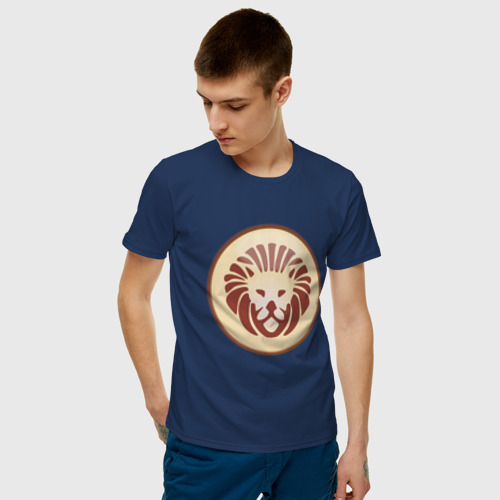 Мужская футболка хлопок Лев бежевый, цвет темно-синий - фото 3
