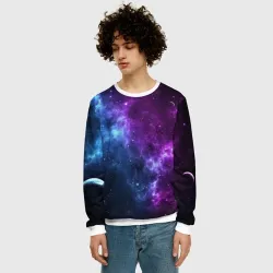 Мужской свитшот 3D Neon galaxy неоновый космос - фото 2