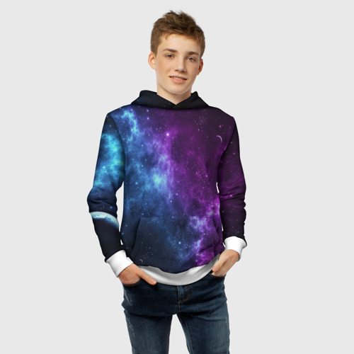 Детская толстовка 3D Neon galaxy неоновый космос, цвет белый - фото 6