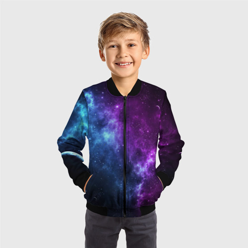 Детский бомбер 3D Neon galaxy неоновый космос, цвет черный - фото 4