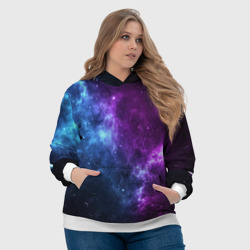 Толстовка с принтом Neon galaxy неоновый космос для женщины, вид на модели спереди №4. Цвет основы: белый