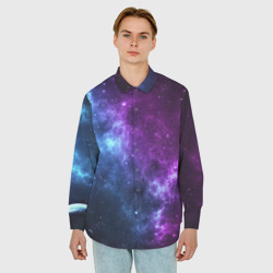 Мужская рубашка oversize 3D Neon galaxy неоновый космос - фото 2