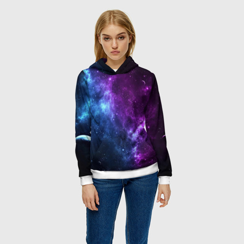 Женская толстовка 3D Neon galaxy неоновый космос, цвет 3D печать - фото 3